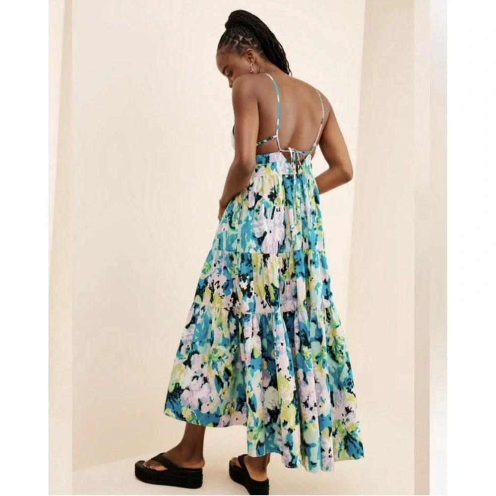 NWT Free People Long Love Triangle Printed Embroidered Midi Dress L